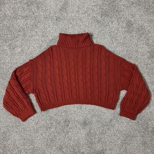 Love Tree Sweater Womens Small Rust Red Turtleneck Cropped Cable Knit Pullover